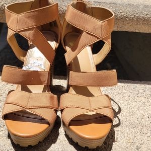 TAN Asymmetrical Strappy Heel